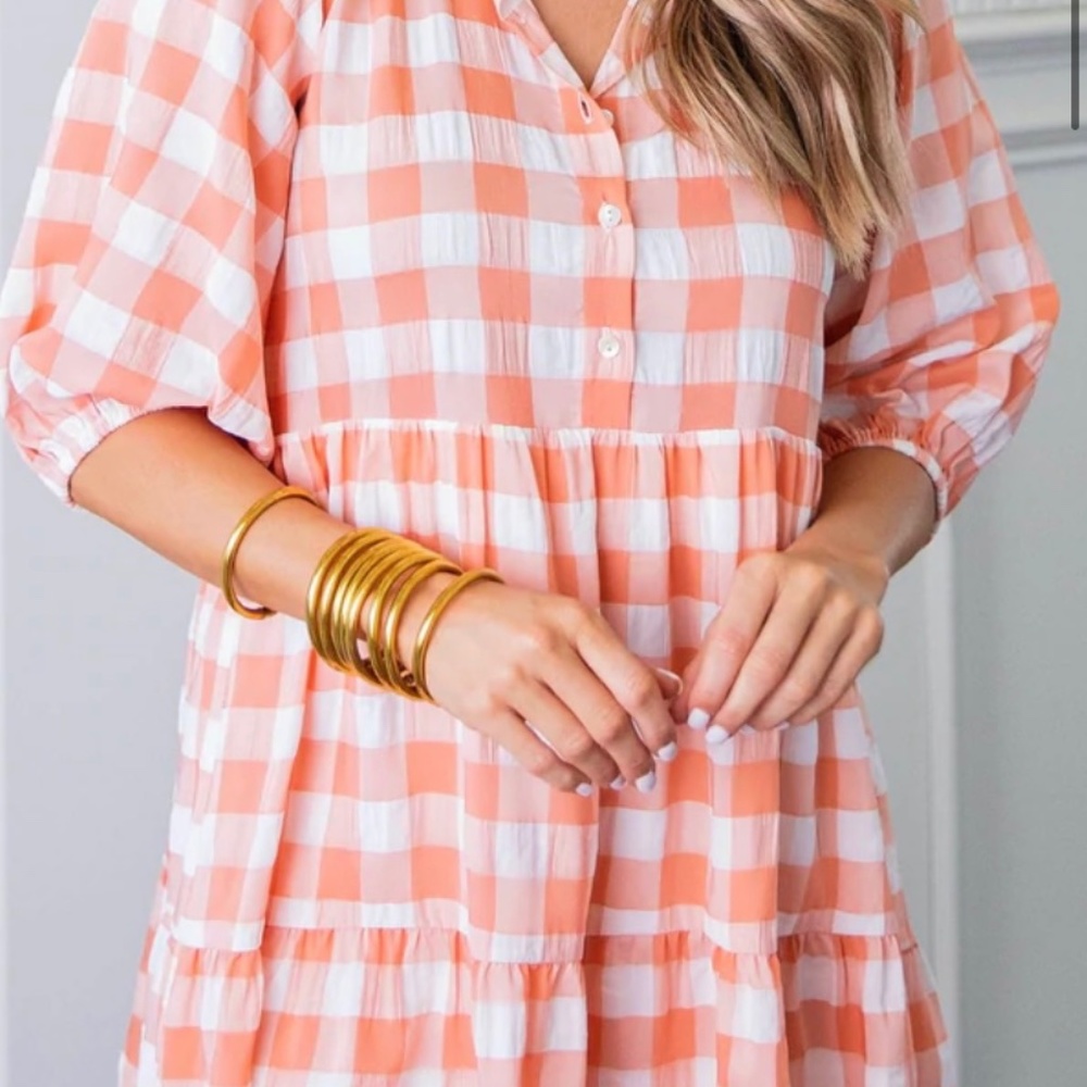 KARLIE Orange / White Gingham Dress